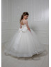 Dotted Tulle Lace Keyhole Back Ivory Flower Girl Dress